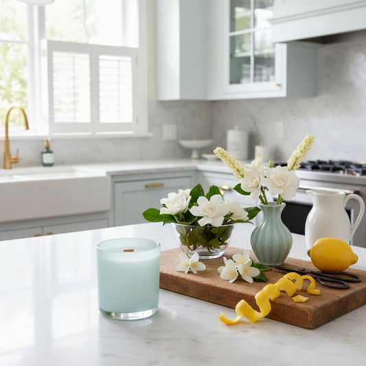 Lake Trail luxury Palm Beach candle with gardenia, tuberose, jasmine and lemon by Chez Shea"